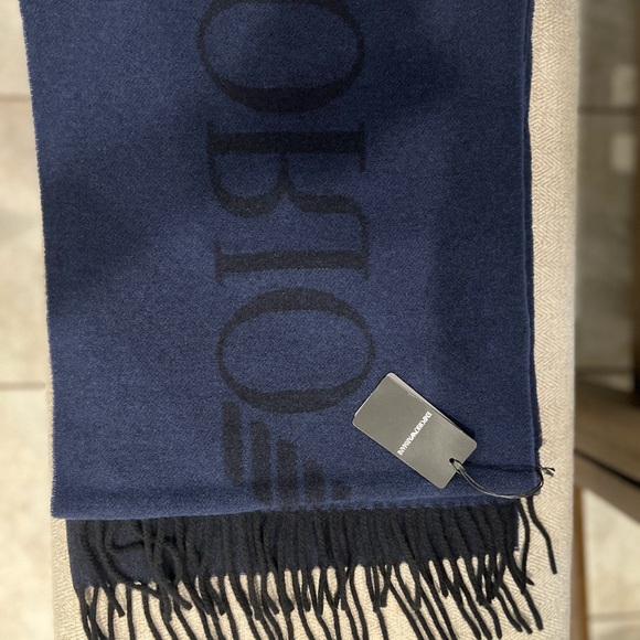 Emporio Armani Dark Blue and Black Reversible Men's Scarf - Picture 1 of 5